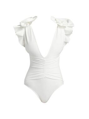 Chiara Boni Koji Ruched Ruffle-Trim Swimsuit Brand Size 42 | Size 6